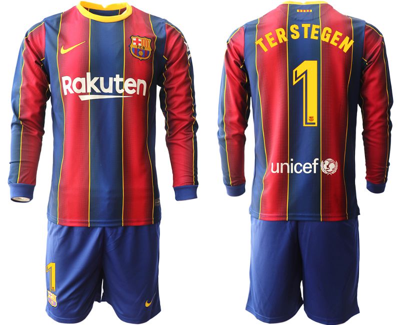 Men 2020-2021 club Barcelona home long sleeve #1 red Soccer Jerseys->barcelona jersey->Soccer Club Jersey
